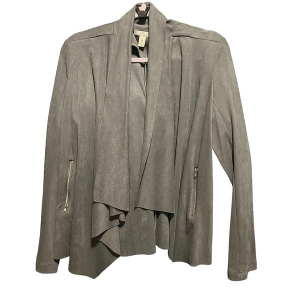 Dana Buchman Gray Faux Suede Draped Open Front Jacket Medium - Picture 2 of 10